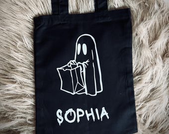 Personalisierte Halloween Süßigkeiten Tasche mit Namen – Sammeltasche Süßes oder Saures personalisiert für Kinder - Beutel Trick or Treat