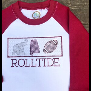 Personnalisé Brodé Garçons / Filles Alabama shirt, Vêtements garçons, vêtements pour filles, chemise Alabama avec football et éléphant, chemise pour enfants