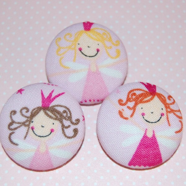 Set of 3 Fairy Fabric Covered Buttons