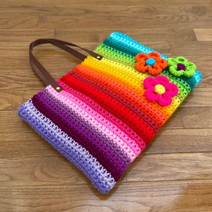Crochet rainbow handbag/ totebag image 1
