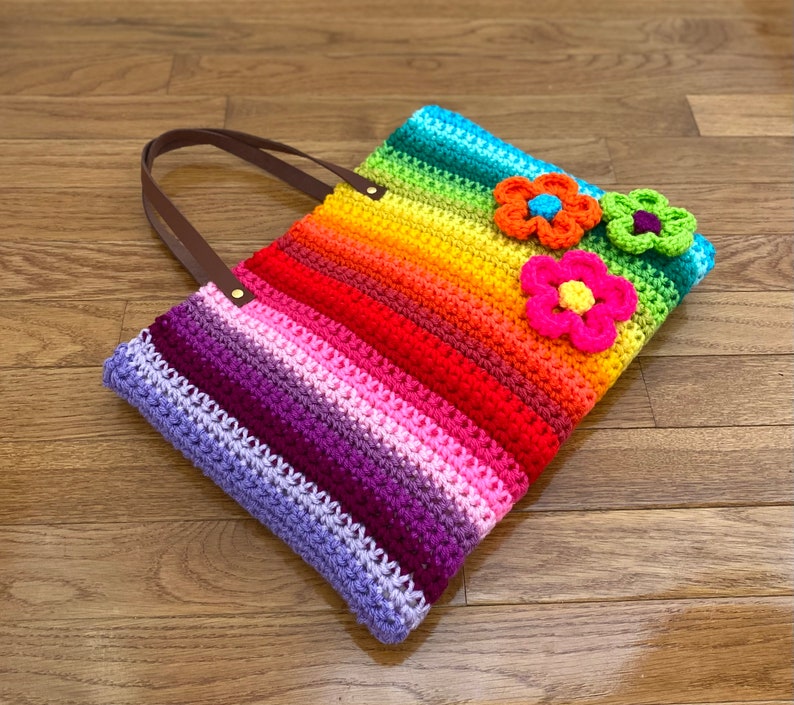 Crochet rainbow handbag/ totebag image 1