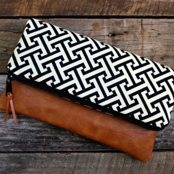 Black and White Modern Geometric Foldover Clutch / Kindle Case