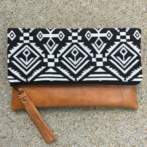 Black Bohemian tribal Foldover Clutch image 1