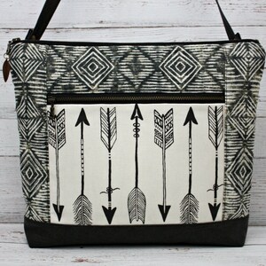 Southwestern Navajo Arrows fabric Bag with vegan Leather image 5