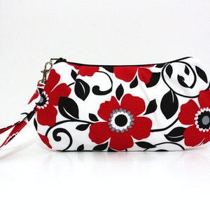 Red Floral Wristlet image 1