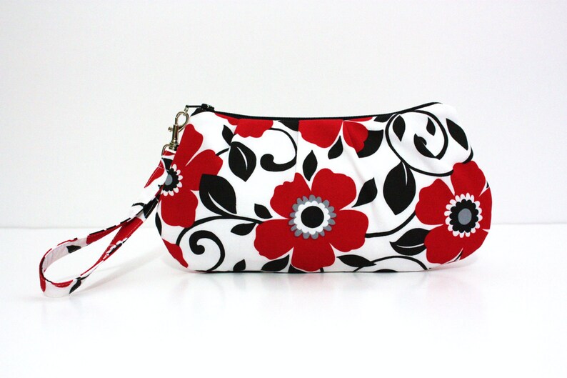 Red Floral Wristlet image 1