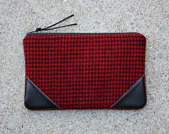 Plaid Flannel Clutch with Faux Leather