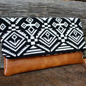 Black Bohemian tribal Foldover Clutch image 5