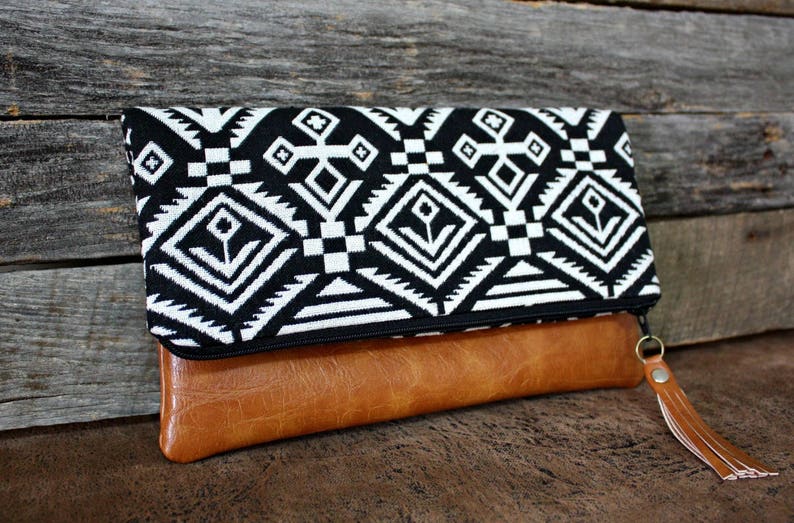 Black Bohemian tribal Foldover Clutch image 5