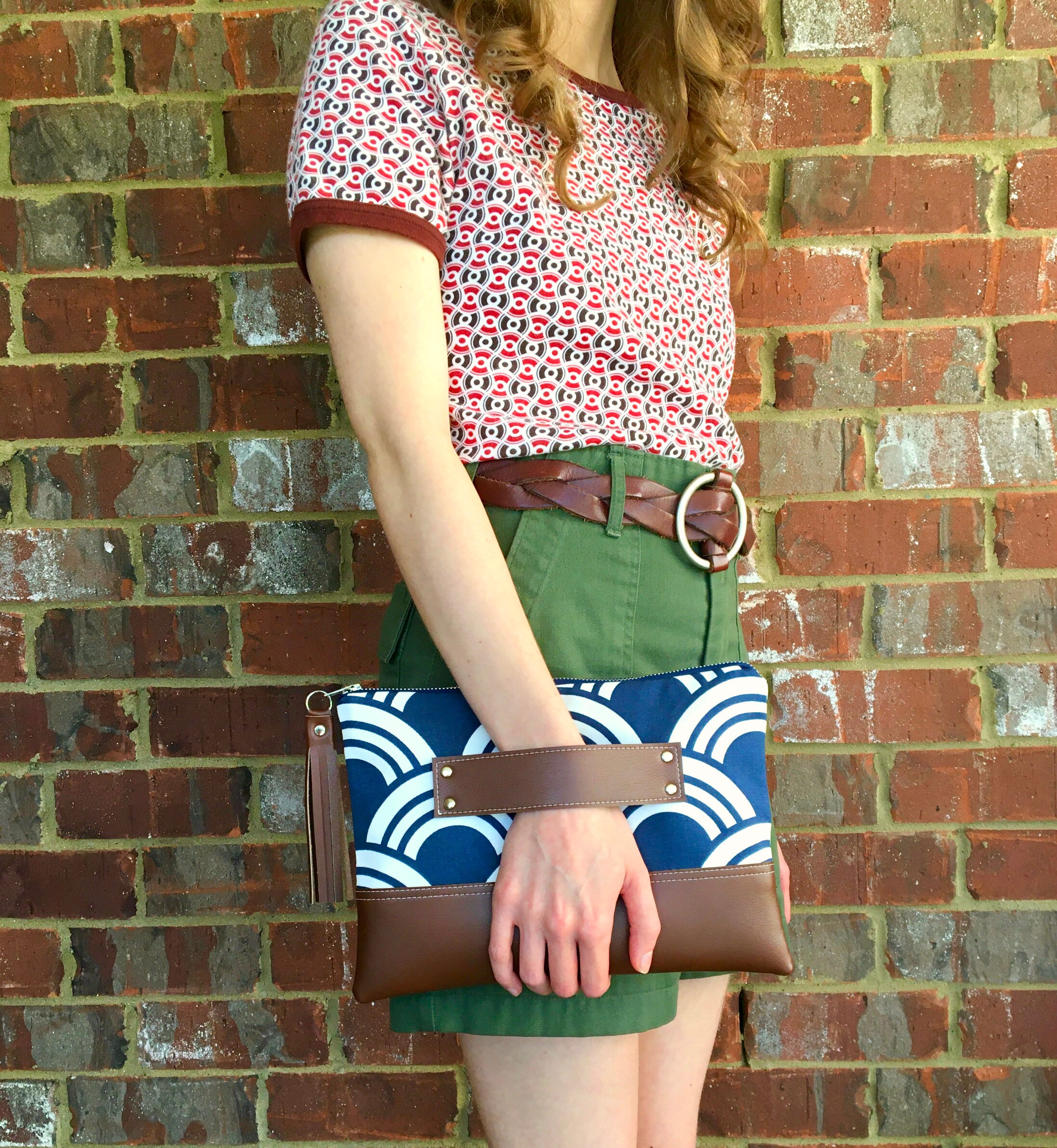 Blue and White Geometric Clutch / Kindle Case / Hand Handle Etsy
