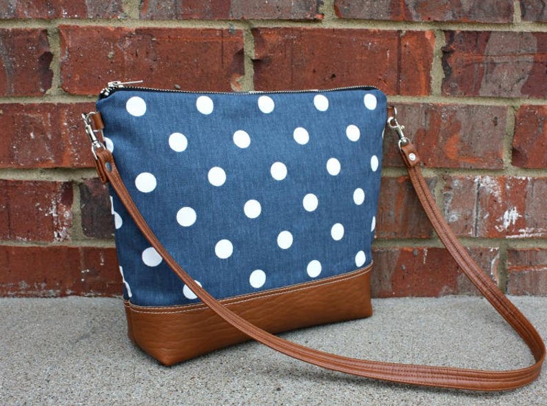 Blue Polka Dot Bag With Faux Leather Strap - Etsy