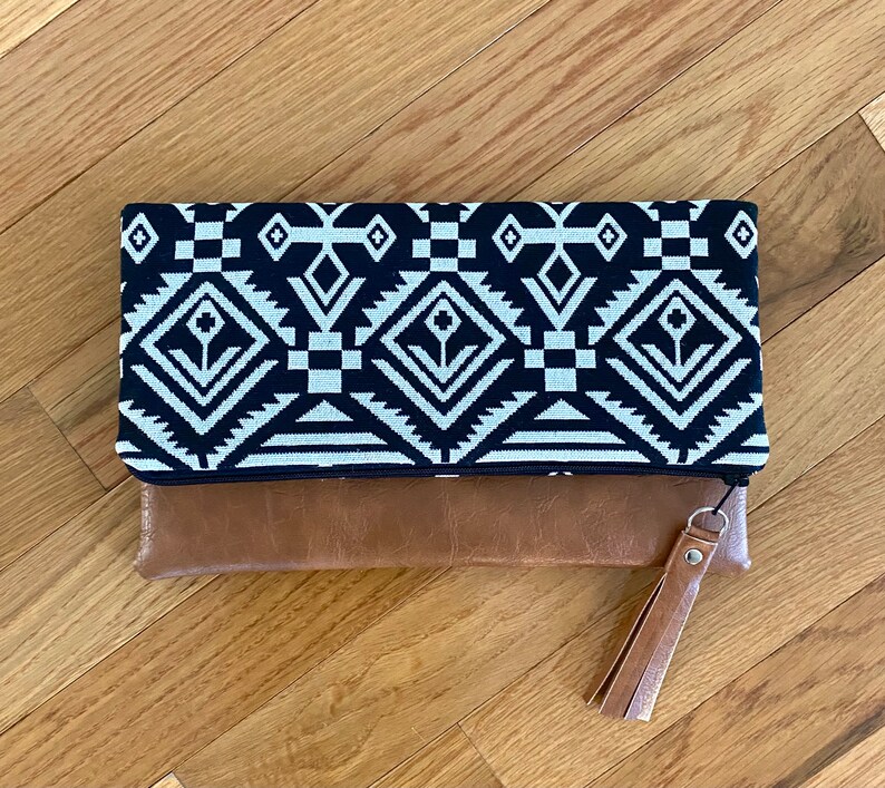 Black Bohemian tribal Foldover Clutch image 8