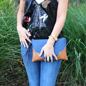 Blue Vegan Leather Clutch / Strap included image 7