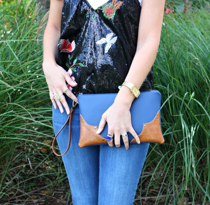 Blue Vegan Leather Clutch / Strap included image 7