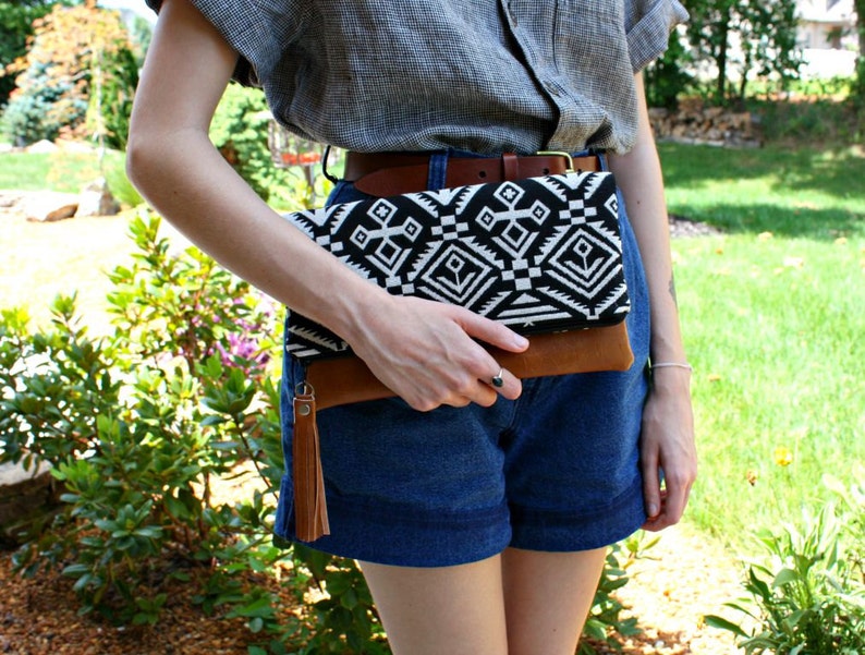 Black Bohemian tribal Foldover Clutch image 2