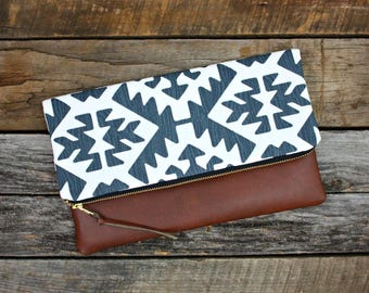 Blue Southwestern Foldover Clutch / Kindle Case