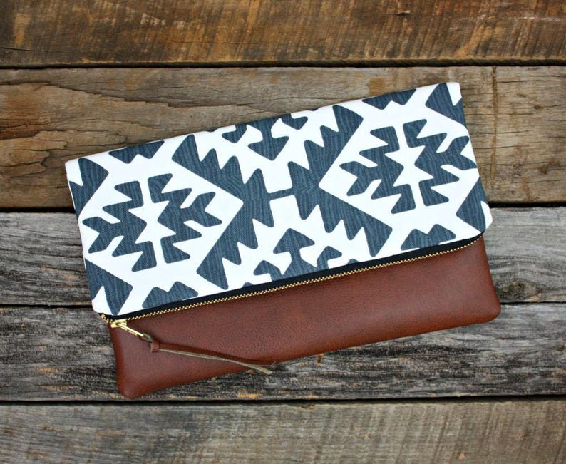 Blue Southwestern Foldover Clutch / Kindle Case image 1