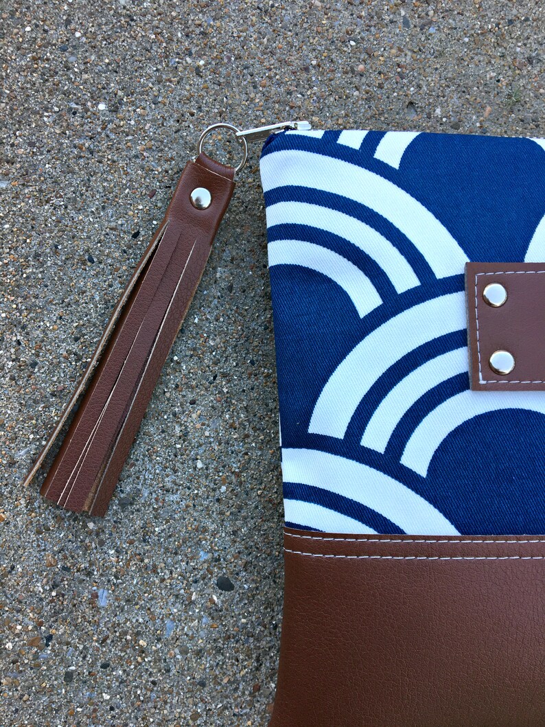 Blue and White Geometric Clutch / Kindle Case / Hand Handle Etsy