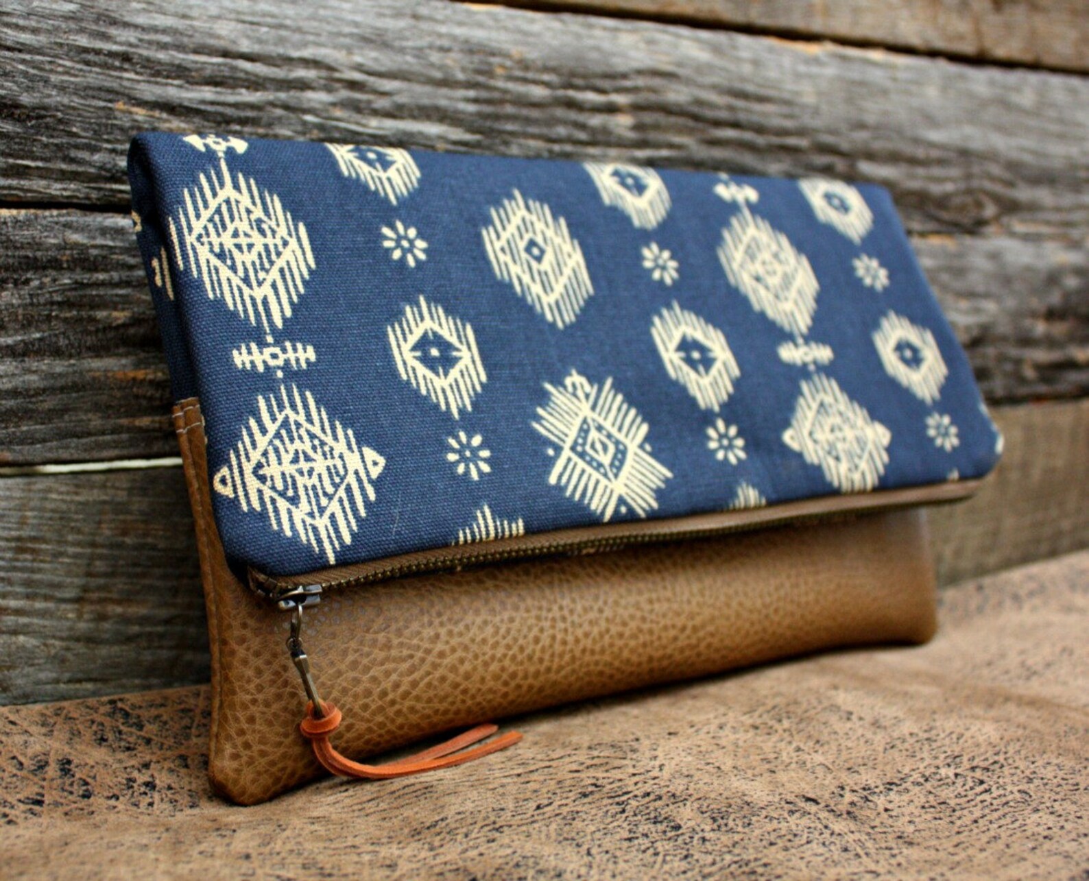 Blue Ikat Foldover Clutch / Kindle Case Etsy