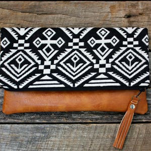 Black Bohemian tribal Foldover Clutch image 4