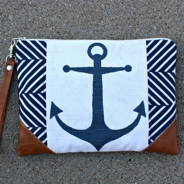 Nautical Navy Blue Clutch with Anchor