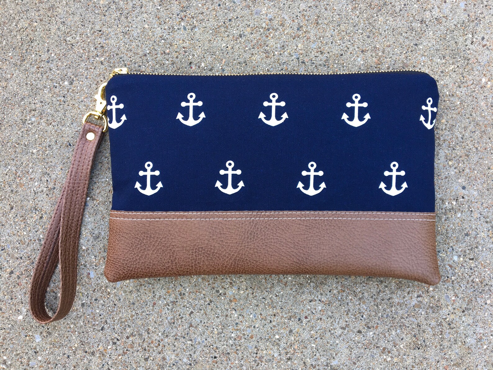 Nautical Navy Blue Clutch With White Anchors - Etsy
