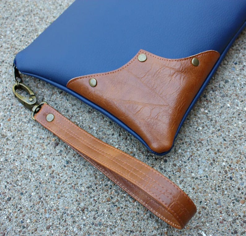 Blue Vegan Leather Clutch / Strap Included Etsy