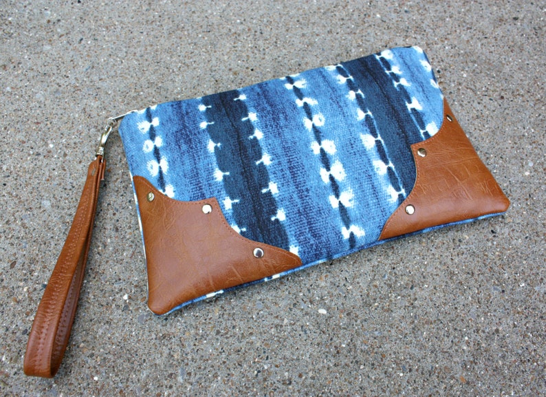 Blue Vegan Leather Clutch / Strap included image 3