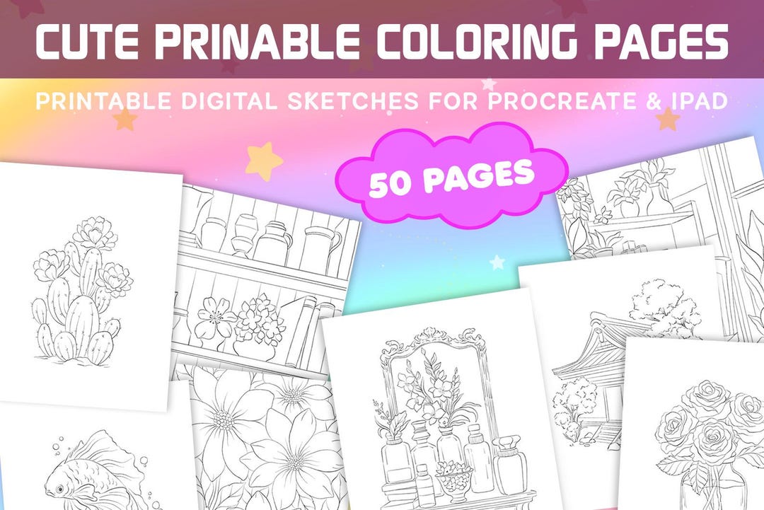 Trendy Line Art Coloring Pages: Procreate Sketch Illustrations (PDF ...