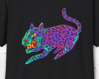 Psychedelic Panther Shirt, Neon Cat T-Shirt, Hand Drawn Big Cat Tee, Trippy Animal Graphic Tshirt, Weirdcore Shirt, Edgy Alternative Shirt