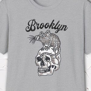 Brooklyn Rat Shirt, NYC Graphic Tee, Skull Rat Tshirt, New York Shirt, Urban Streetwear Tee, Hand Drawn Design image 1