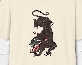 Black Panther Shirt, Panther Graphic Tee, Traditional Tattoo Shirt, Black Cat Tee, Hand Drawn Design