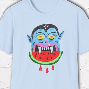 Vampire Shirt, Funny Monster Tee, Watermelon Graphic Shirt, Weird Creature Tee, Gothic Humor Shirt, Hand Drawn Design