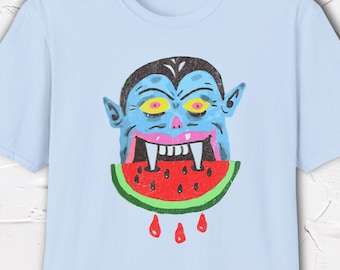 Vampire Shirt, Funny Monster Tee, Watermelon Graphic Shirt, Weird Creature Tee, Gothic Humor Shirt, Hand Drawn Design