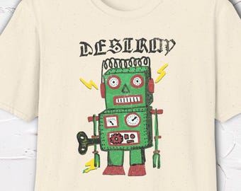 Vintage Robot Shirt, Retro Robot Graphic Tee, Sci Fi Robot Shirt, Classic Robot Tee, Hand Drawn Design, Indie Art Shirt