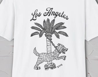 Los Angeles Shirt, LA Graphic Tee, California Tshirt, Palm Tree Dog Shirt, West Coast Tee, Hand Drawn Design