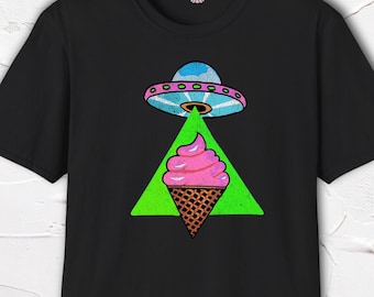 UFO Abduction Shirt, Alien Ice Cream Tee, Funny Space Shirt, Retro UFO Graphic Tee, Weirdcore Shirt, Hand Drawn Design
