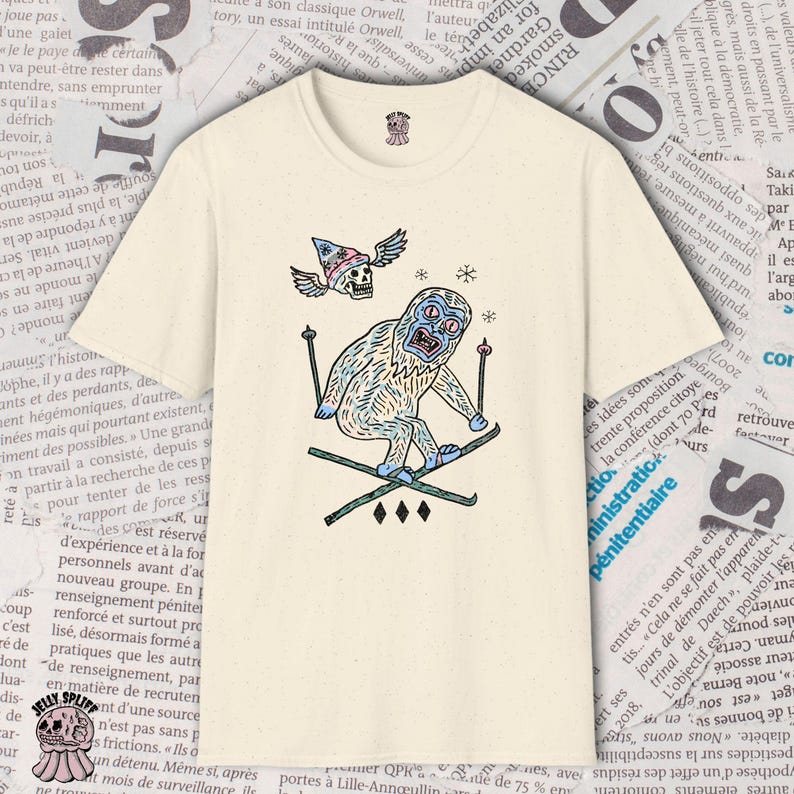 Yeti Shirt, Abominable Snowman Tee, Cute Monster Shirt, Fantasy Creature Graphic Tee, Whimsical Goth Shirt, Hand Drawn Design image 4