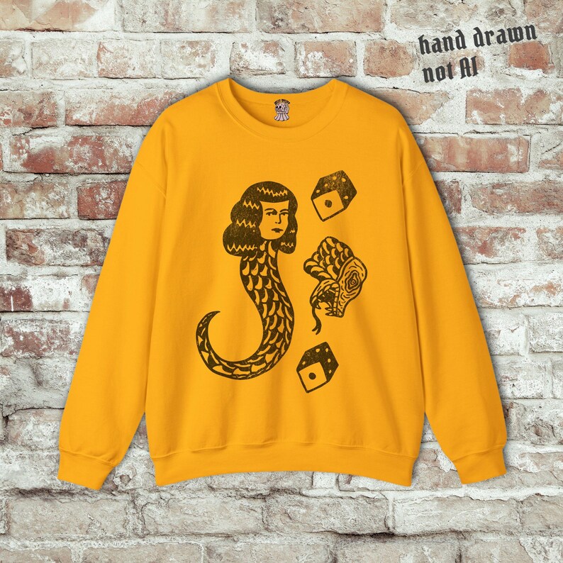 Snake Lady Shirt, Tattoo Style Graphic Tee, Gothic Woman Shirt, Edgy Feminine Tee, Alternative Art Shirt, Hand Drawn Design bild 2