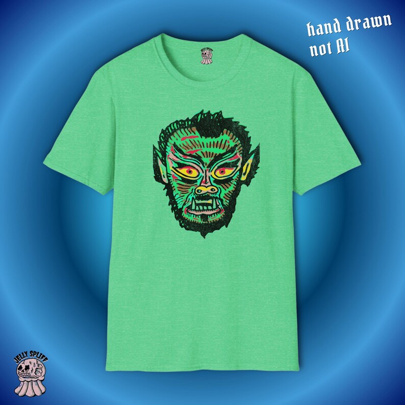 Werewolf Shirt, Retro Horror Tee, Werewolf Face Shirt, Monster Graphic Tee, Hand Drawn Design image 5