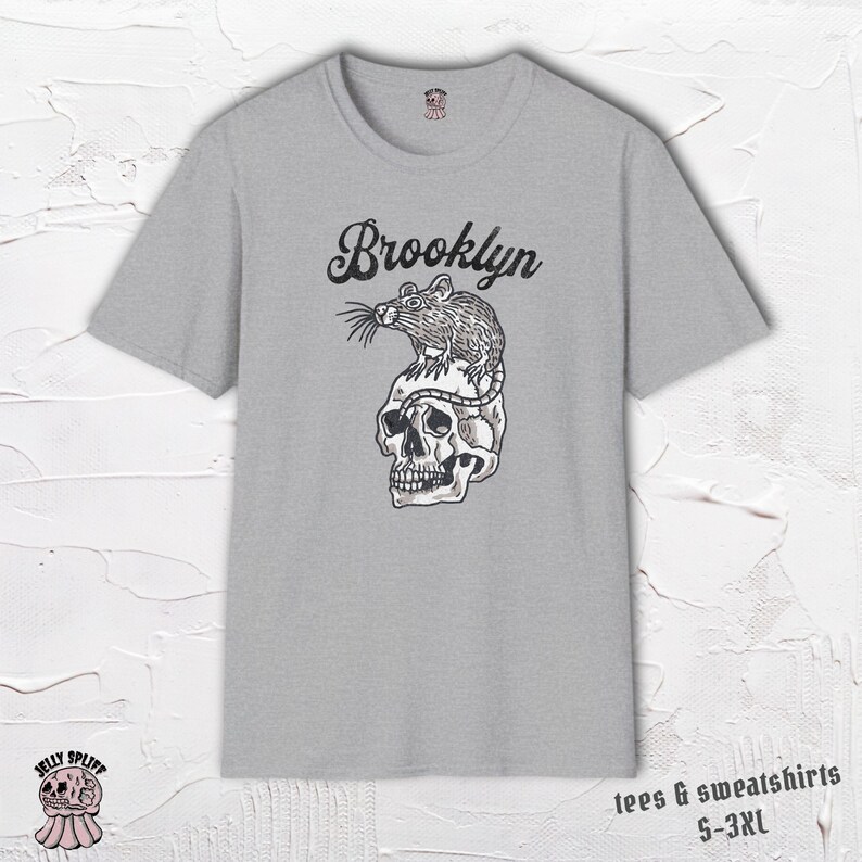 Brooklyn Rat Shirt, NYC Graphic Tee, Skull Rat Tshirt, New York Shirt, Urban Streetwear Tee, Hand Drawn Design image 1