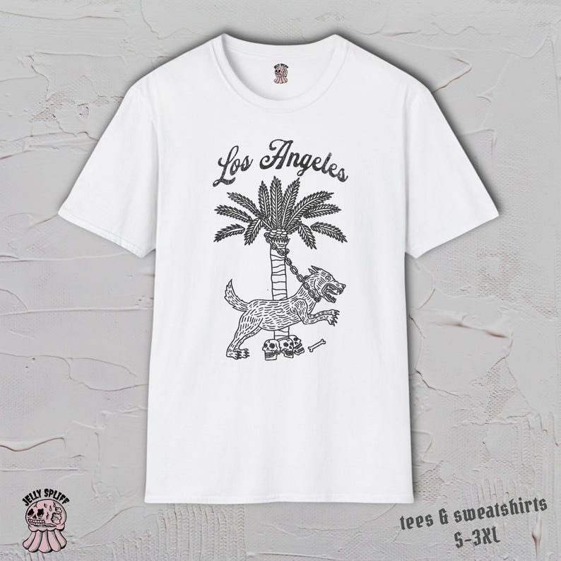 Los Angeles Shirt, LA Graphic Tee, California Tshirt, Palm Tree Dog Shirt, West Coast Tee, Hand Drawn Design image 1