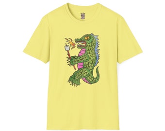 Green Dragon Shirt for Dragon Lover Funny Shirt for Camper Tshirt Marshmallow Hand Drawn Art Shirt Weirdcore Clothing for Friend Gift Idea