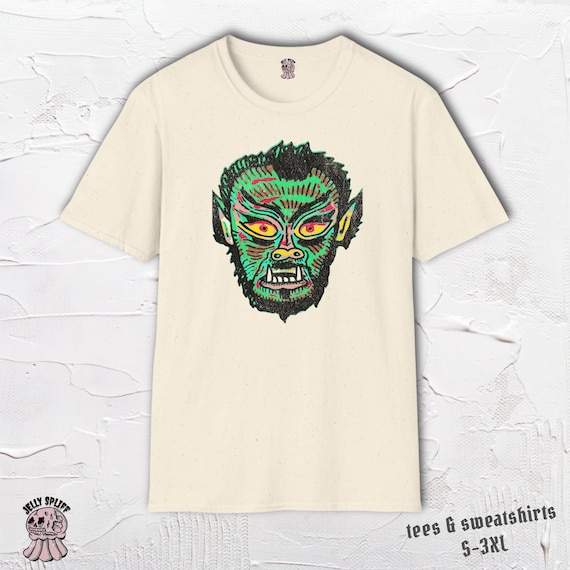 Werewolf Shirt, Retro Horror Tee, Werewolf Face Shirt, Monster Graphic Tee, Hand Drawn Design