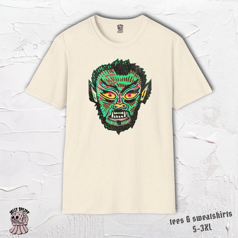 Werewolf Shirt, Retro Horror Tee, Werewolf Face Shirt, Monster Graphic Tee, Hand Drawn Design image 1