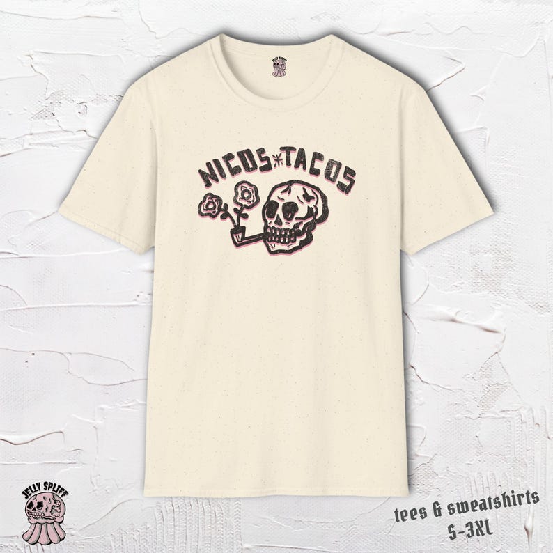 Taco Shirt, Funny Taco Graphic Tee, Skull Taco Shirt, Food Humor Shirt, Quirky Graphic Tee, Hand Drawn Design image 1
