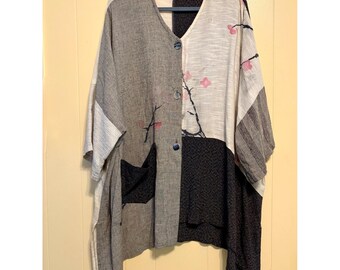 Vintage Staley Gretzinger Kimono Jacket Lagenlook Art Wear Floral Oversize XL-3X