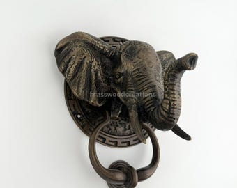 Elephant Brass Door Knocker: Vintage-Inspired Front Door Decor (7.1")