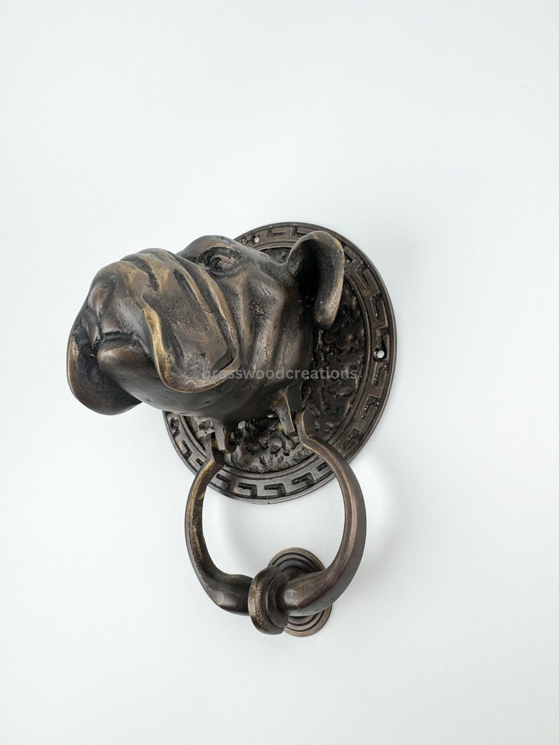 7.5 Dog Solid Brass Door Knocker, Animal Figure Door Knockers, Vintage & Antique Style Door