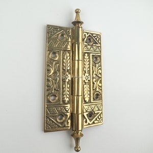 4.5&quot; Classic Brass Door Hinge, Vintage Solid Brass Golden Door Hinge, Engraved Decorative Hinge